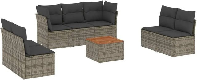 vidaXL 8-teilige Garten-Sofagarnitur in Grau aus PE-Rattan mit Polsterkissen und Stauraum - Bild 1