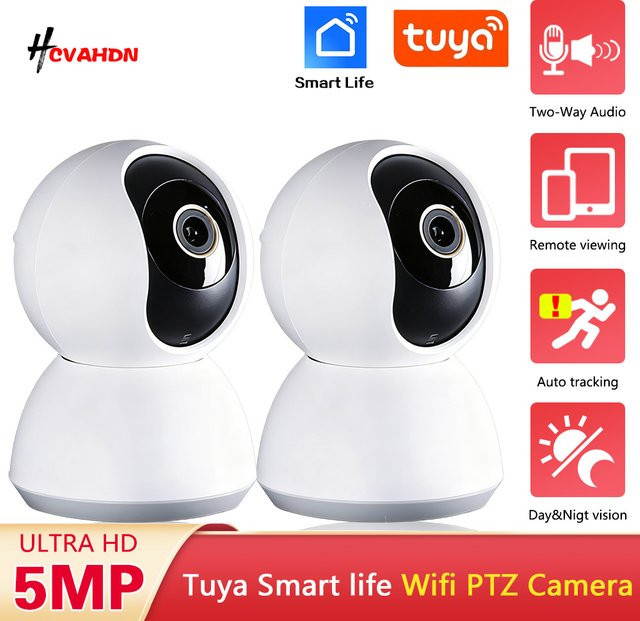 Tuya Smart Home Baby Monitor Mini Indoor Sicherheit IP Kamera mit 2K Auflösung, 5MP Wifi, PTZ Auto Tracking und Zwei-Wege-Audio in Weiß - Bild 1