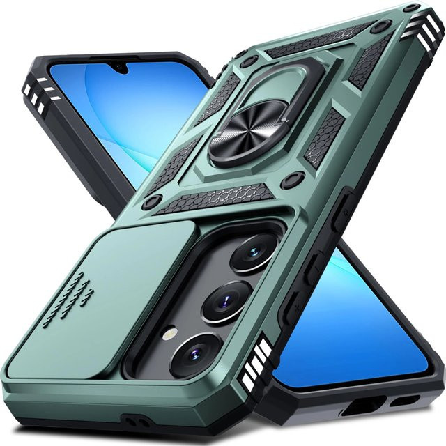 Heavy Duty Military Grade Schutzhülle für Samsung Galaxy S26 S25 S24 S23 S22 Ultra Plus FE A17 A07 A56 A36 A06 A55 A36 mit Slide Kamera Abdeckung in Schwarz und Silber - Bild 1