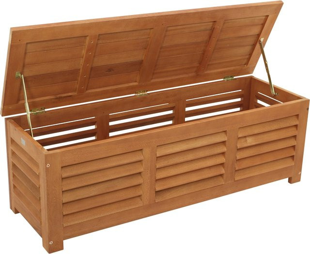 DEGAMO Auflagenbox MONZA aus geöltem Eukalyptus mit grauem Sitzpolster, FSC-zertifiziert, B/T/H: 128,0 x 43,5 x 42,0 cm - Bild 1