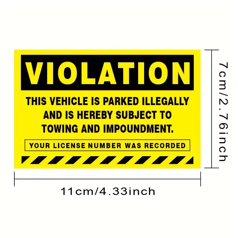 10 Stück Warnaufkleber Violation of Parking Vorschriften in Gelb, Größe: Breite: 7 cm, Höhe: 11 cm - Bild 2
