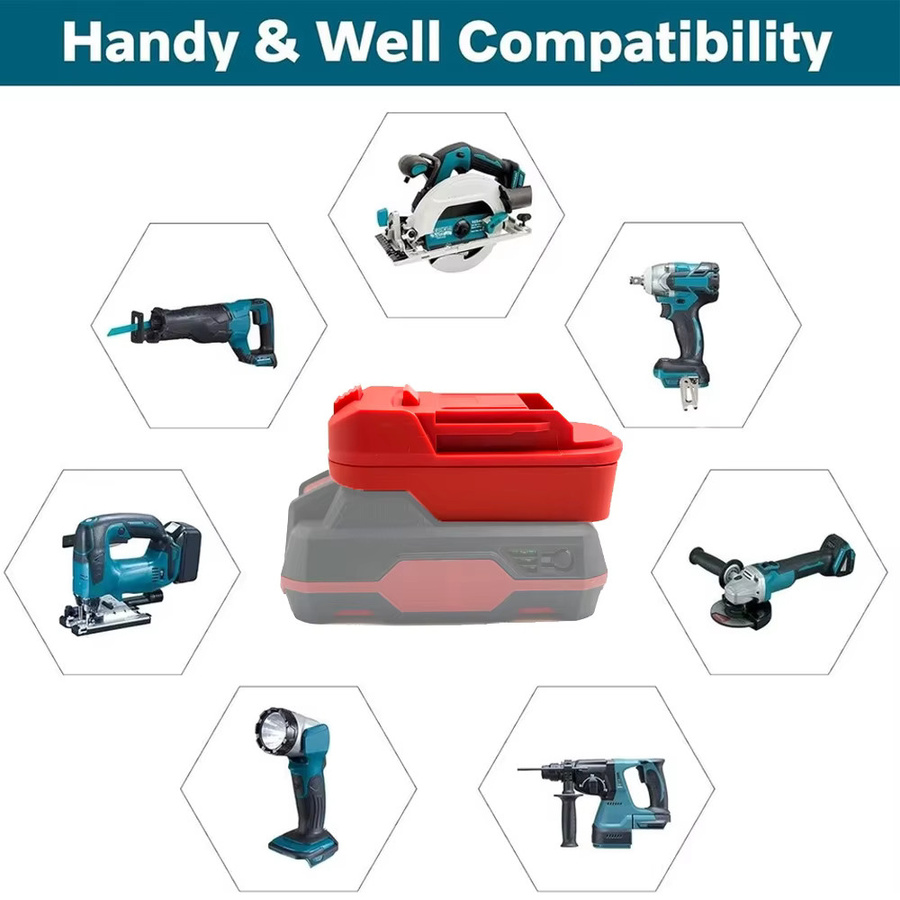 Batteriekonverter-Adapter zur Umwandlung von Parkside X20V Li-Ion-Akkus in Makita 18V Akkus für Elektrowerkzeuge, Schwarz-Rot - Bild 3