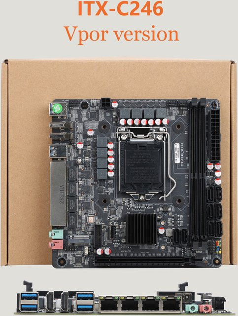 YiHESZ C246 Vpro NAS Motherboard in Schwarz mit 8 SATA Ports, 4 LAN Ports, 2 DDR4 Slots, 3 M.2 Slots und PCIE X16 Slot für E-2100/2200 und 8./9. Core Serie - Bild 1
