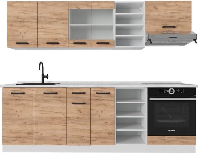 Vicco R-Line Küchenzeile Goldkraft Eiche Weiß mit Marmor-Optik Breite: 240 cm - Bild 1