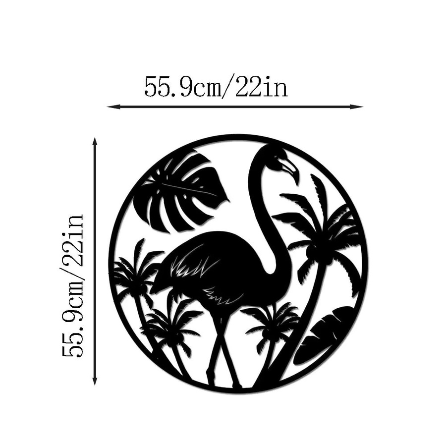 CIFBUY Vintage Wandkunst aus Metall mit Flamingo- und Palmen-Motiv, rundes Metallschild in Schwarz für tropische Dekoration - Bild 2