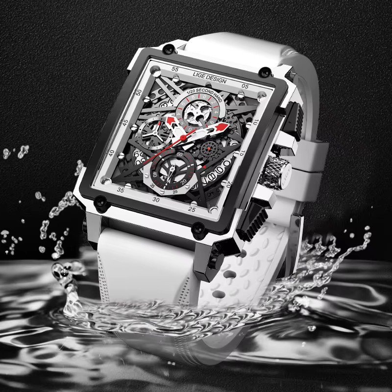 Lige Armbanduhr Quarz, Eckig, Silikon, Weiß, Herren - Bild 4