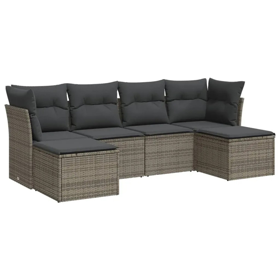 vidaXL 6-tlg Garten-Sofagarnitur in L-Form aus grauem PE-Rattan mit Sitzkissen und Stauraum - Bild 2