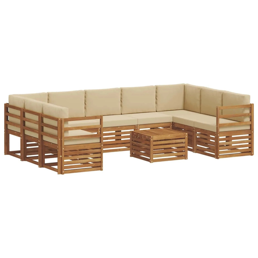 vidaXL Sofagarnitur aus Massivholz Akazie in U-Form, 10-teiliges Set in Natur und Beige mit wetterfesten Kissen - Bild 2