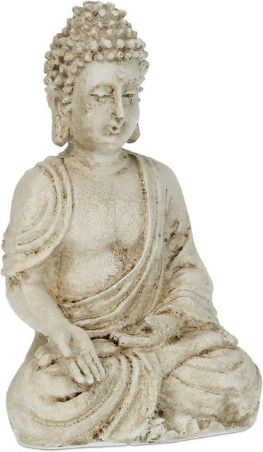 Relaxdays Buddha Figur aus Polyresin in Cremeweiß, sitzend im Vintage Design, wetterfest und frostsicher, B/T/H: 17,5 x 10,5 x 7,5 cm - Bild 1