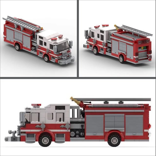 Amerikanische Stadt Feuer Pumpe Lkw Modell, Feuerwehr, Baustein, Rot - Bild 1