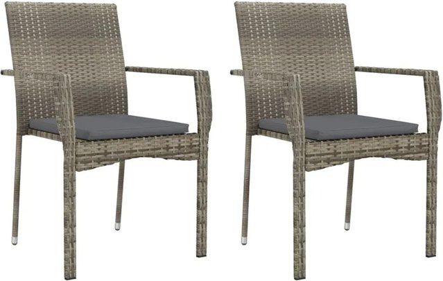 Furnicato Gartenstuhl aus Poly Rattan in Grau mit dunkelgrauen Kissen, B/T/H: 59 x 53,5 x 88 cm - Bild 1