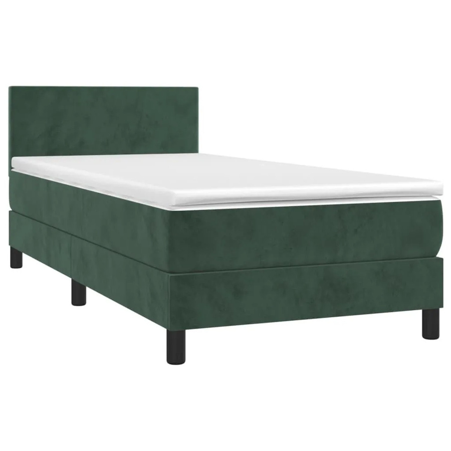 vidaXL Boxspringbett mit Matratze in Dunkelgrün aus Samt mit LED-Unterbettbeleuchtung und USB-Anschluss, B/T: 100 x 200 cm - Bild 2