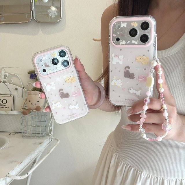Koreanische Ins-Stil Handyhülle mit Katzenpfoten und Seestern-Perlen für Apple iPhone 17 16 15 14 13 Pro Max - Bild 1