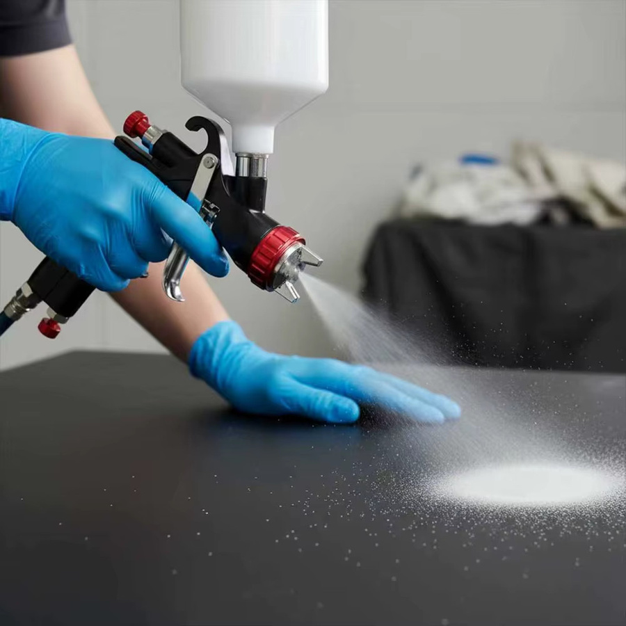 R500 LVLP Luftspritzpistole in Silber mit 1,3 mm Düse, Ölabscheider und Luftregler für Autolackierungen - Bild 2