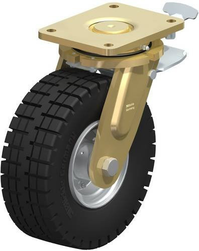 Blickle Lenkrolle LS-VLE 255K-ST-RI4 mit Feststeller in Schwarz-Gelb, Rad-Durchmesser: 25 cm, Tragfähigkeit: 450 kg - Bild 1