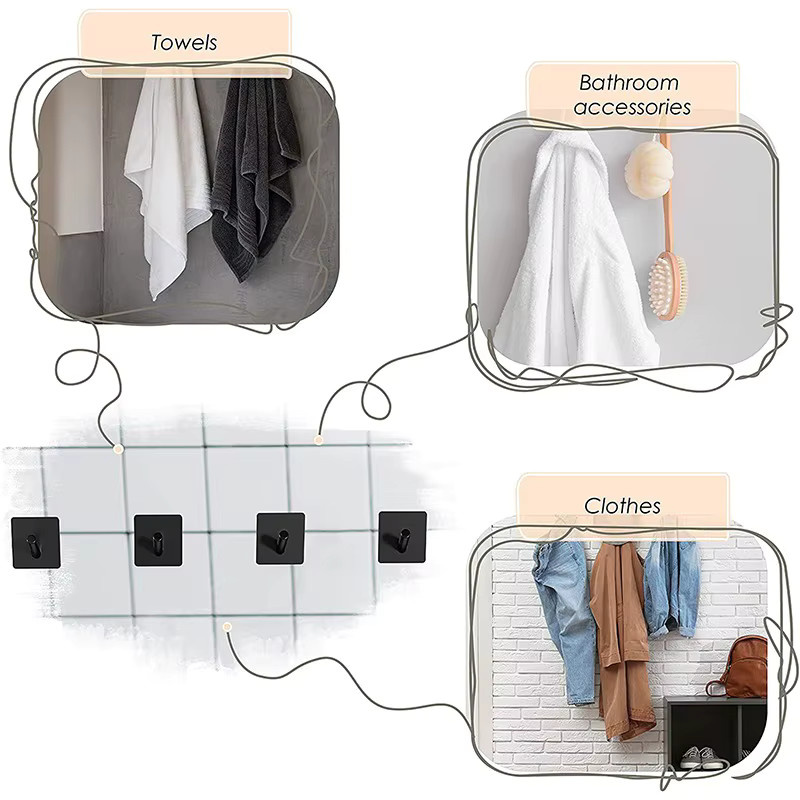 Schwarzer Wandhaken aus Edelstahl als Kleiderhaken und Handtuchhaken für Badezimmer und Küche - Bild 2