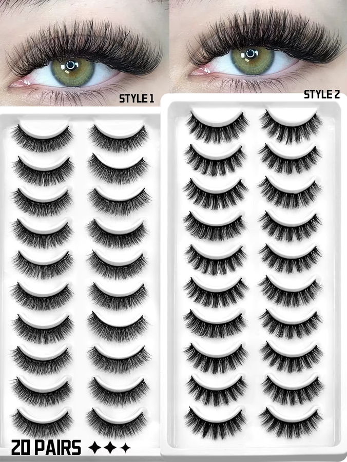 VELTRINAY Wispy Cat Eye Wimpern, 20 Paar, 3D Nerz-Kunstwimpern, Unisex - Bild 3