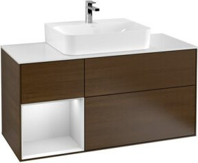 V&B Waschtischunterschrank Finion mit Wandbeleuchtung und Regalelement links, weiß lackiert, Breite: 120 cm, Tiefe: 50,1 cm, Höhe: 50,1 cm - Bild 1