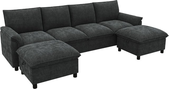 Merax Cloud Modulares Ecksofa in Schwarz mit L-Form und Stoffbezug, B/T/H: 264,5 x 142,5 x 84 cm - Bild 1