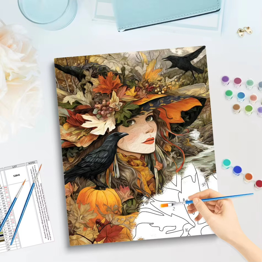 KAYOU Malen nach Zahlen Erwachsene, Herbst Hexe Porträt, Bunt / Mehrfarbig - Bild 3