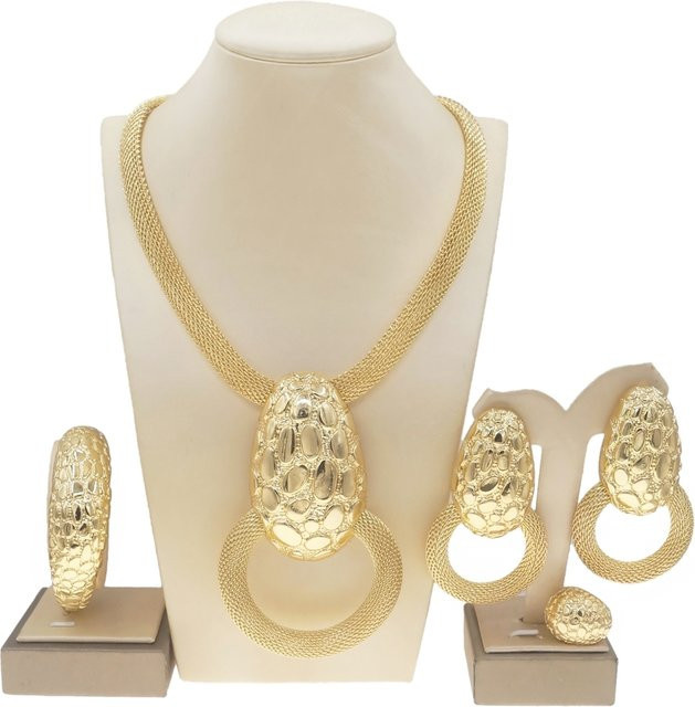 SYHOL Schmuckset, Ei-Anhänger, Halskette, Ohrringe, Gold, Damen, Hochzeit - Bild 1