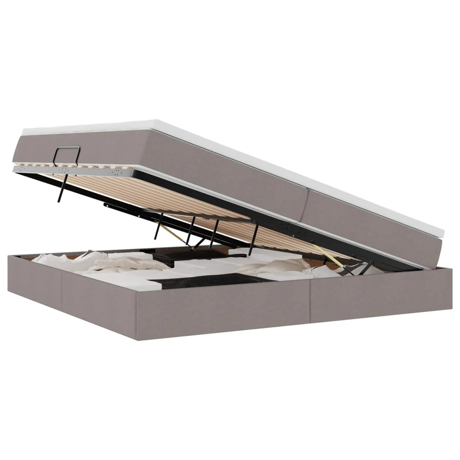 vidaXL Stauraumbett mit Matratze in Taupe, Hybrid-Bett mit Polsterrahmen und Lift-up-Funktion, B/T/H: 200 x 200 x 204 cm - Bild 2