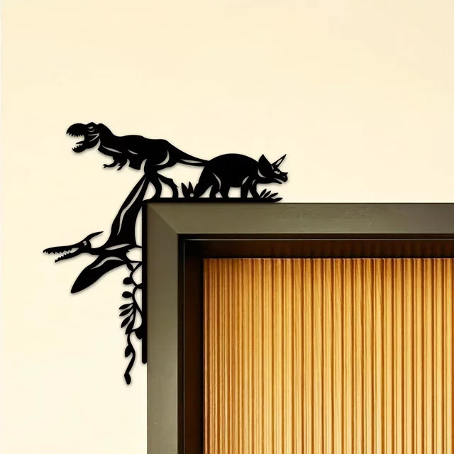 CIFBUY Metall Wanddeko Dinosaurier und Wildschwein in Schwarz als dekorativer Wandaufkleber für Türrahmen und Wandecken - Bild 1