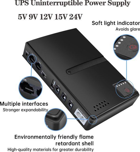 diymore DC UPS Unterbrechungsfreie Stromversorgung für Router und optische Modems, Schwarz, ohne Batterie - Bild 1