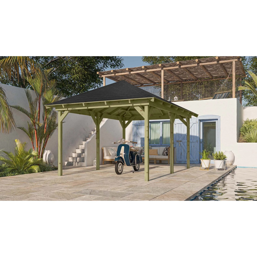 Karibu Pavillon Bever 4 Set mit Walmdach und Schindeln in Schwarz, B/T/H: 429 x 289 x 296 cm - Bild 2