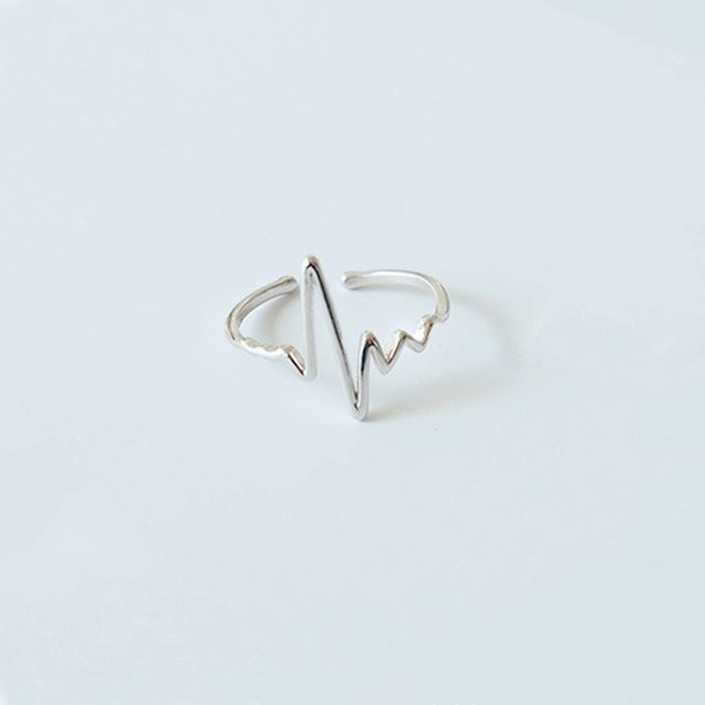 GaGa-Duck Ring 925 Silber, Wellen-Herzschlag und Blitz-Öffnung - Bild 1