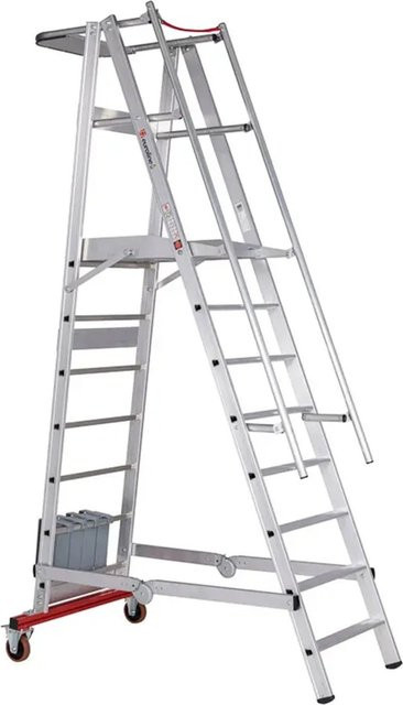 Euroline Alu-Podestleiter 32778, fahrbar und klappbar, 8 Stufen, Silber, B/T/H: 66,0 x 57,0 x 8,0 cm - Bild 2