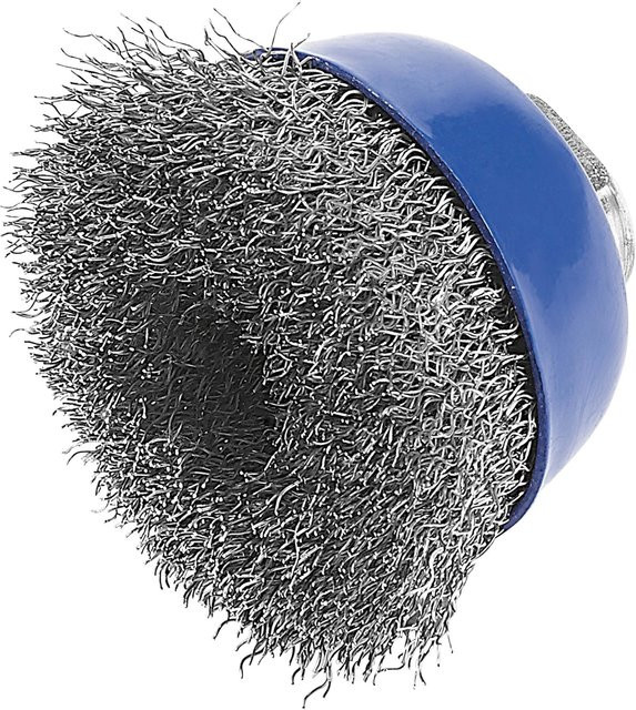 LUX-TOOLS Topfbürste für Winkelschleifer aus Metall in Blau - Bild 1