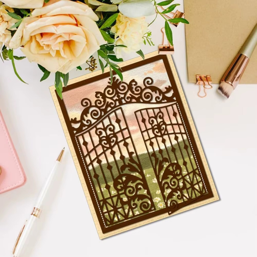 Metall-Stanzschablone im viktorianischen Stil für Scrapbooking und Kartenherstellung mit öffnenden Toren und Türrahmen - Bild 4