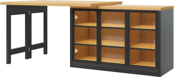 Merax Kücheninsel mit Esstisch und Seitenschrank in Schwarz, ausziehbar mit 360 Grad Drehfunktion und LED-Beleuchtung