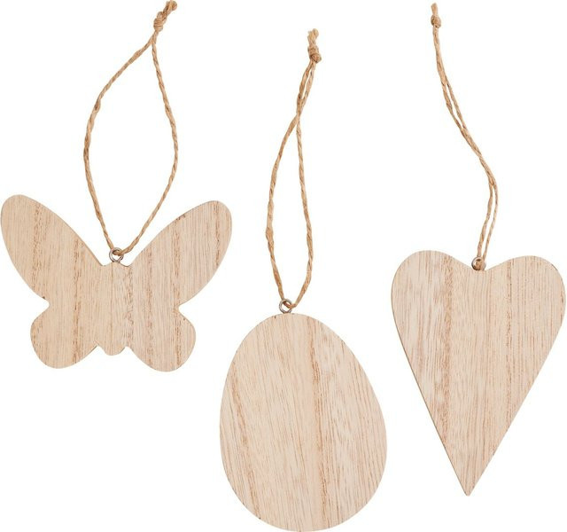 VBS Holz-Anhänger Set aus MDF-Holz in Beige mit Schmetterling, Herz und Ei für deine Frühlingsdekoration - Bild 1