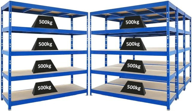 4er Set PROREGAL Rhino Profi Schwerlastregal Blau mit 5 Spanplatten-Ebenen, B/T/H: 200 x 60 x 200 cm, Fachlast 500 kg - Bild 1