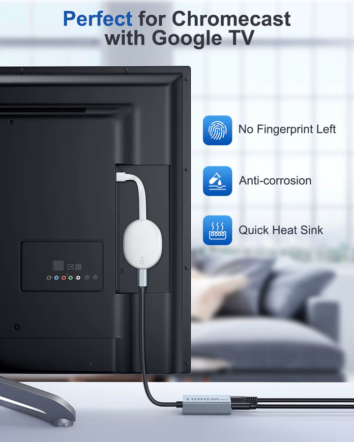 Google USB-C-auf-Ethernet-Adapter für Chromecast mit Google TV, 1000 Mbit/s Gigabit-Ethernet, Silber - Bild 4