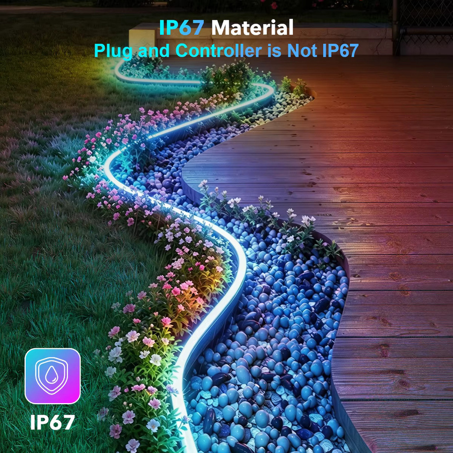 Aiopp RGB LED Neon-Lichtstreifen aus Silikon mit App-Steuerung, Fernbedienung und Musik-Synchronisation, wasserdichte Neon-Flex-Lampe in Multicolour für Innenräume und Garten-Dekoration - Bild 5