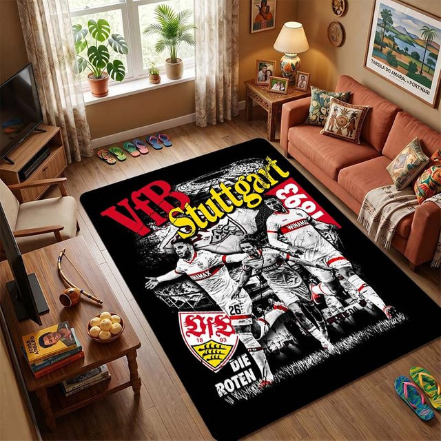 VfB Stuttgart Flanell Teppich mit Vereinslogo Aufdruck, weicher und warmer Überwurf in Schwarz, B/H: 40 x 60 cm - Bild 1