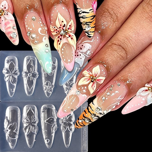 Full Beauty Silikonformen für Nagelkunst, 2 Stück, Lilien-Blumen - Bild 1