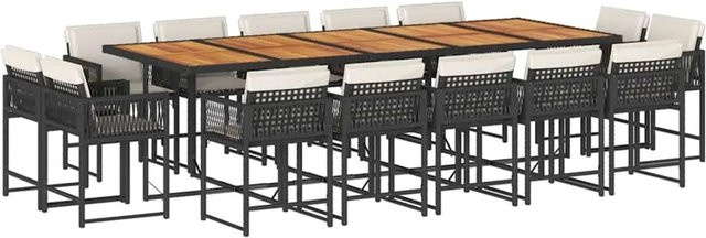vidaXL 15-teilige Garten-Essgruppe aus Poly Rattan und Akazienholz in Schwarz mit Kissen - Bild 1