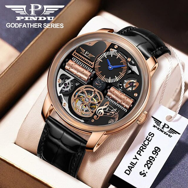 PINDU Design Automatik-Armbanduhr, Edelstahl, Saphirglas, Herren, Blau - Bild 1