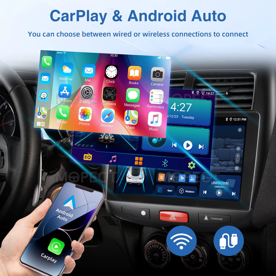 MOPECT 10-Zoll Autoradio für Mitsubishi ASX 2010-2016 mit 4+64GB, kabelloses CarPlay, GPS-Navigation, Bluetooth, DVR und Kamera, Schwarz - Bild 3