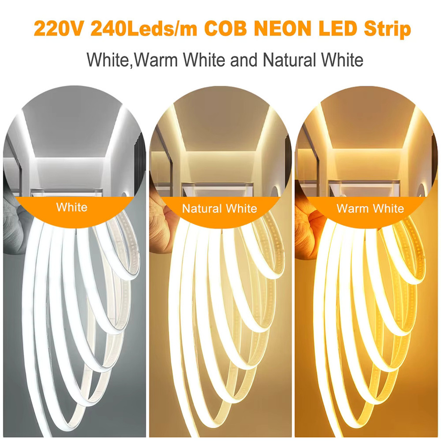 RAZEND COB LED Neon Streifen RGB in Weiß mit Wifi, Bluetooth, Touch-Steuerung und 23-Key Fernbedienung, dimmbar, 240 LED/m, 220V - Bild 3