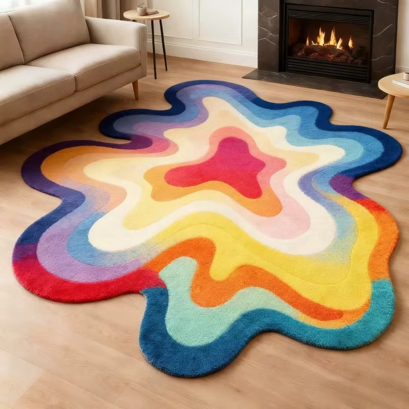 VIKAMA Abstrakter Plüschteppich in unregelmäßiger Form, Mehrfarbig, Modernes Design für Wohnzimmer und Schlafzimmer - Bild 1