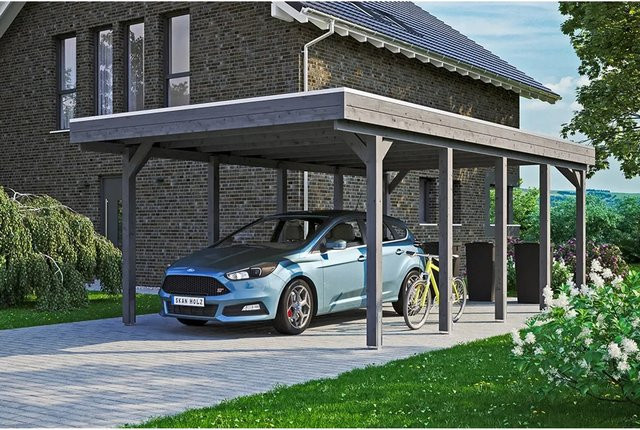 Skan Holz Carport Friesland aus Nadelholz in Schiefergrau mit EPDM-Dach, B/T: 397 x 708 cm, Höhe: 241 cm - Bild 1