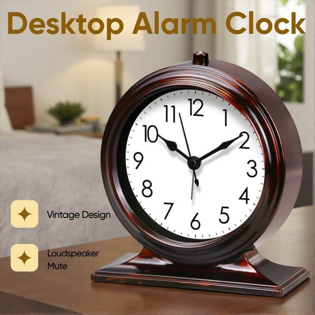 Mabpedo Vintage-Schreibtischuhr Digital, Klassischer Wecker aus Metall in Schwarz oder Braun, Lautsprecher und Desktop-Dekoration für Büro und Wohnzimmer - Bild 1