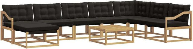 vidaXL Outdoor-Sofagarnitur 9-teilig L-Form aus Akazienholz in Schwarz, Weiß und Braun mit Textilene-Bezug und wetterfesten Sitzkissen, B/T/H: 79 x 79 x 37 cm - Bild 1