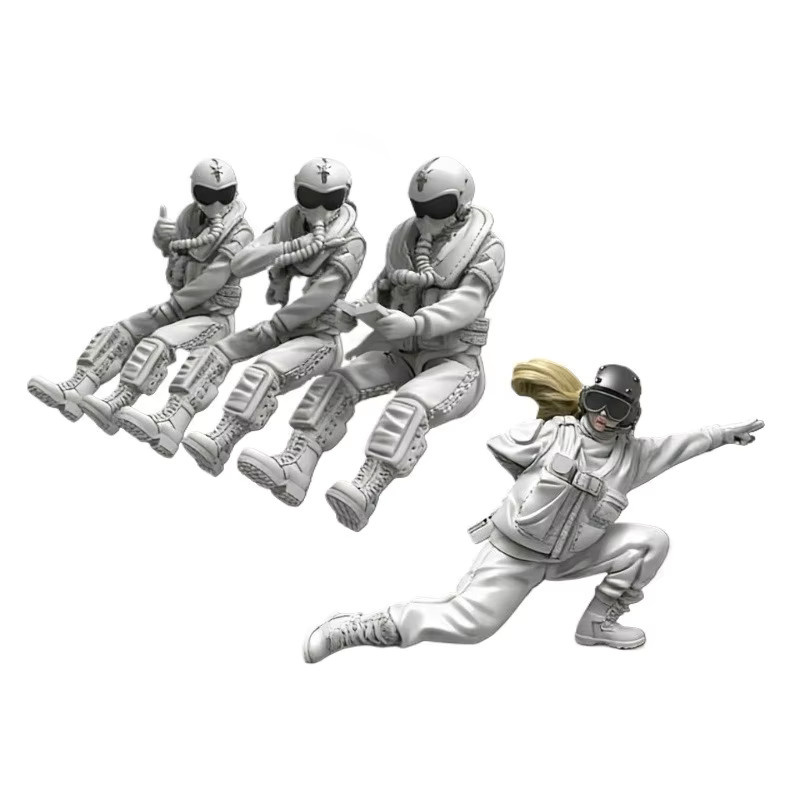 JIJIE Druckguss-Harz-Figurenmodellbausatz US-Deckbesatzung und Piloten, 1/32 Maßstab, 4 Figuren, unmontiert und unbemalt - Bild 2