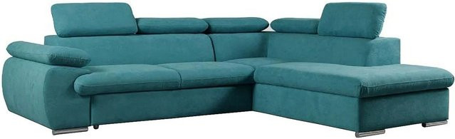 Vente-unique Schlafsofa Fabien in Türkisblau mit L-Form und Schlaffunktion - Bild 1